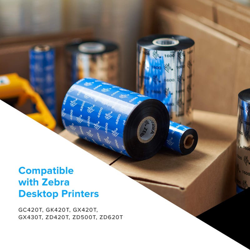 Zebra Standard Black Wax Ribbon for Thermal Transfer Desktop Printers Width 4.33 in Length 242 ft 0.5 in Core Pack of 6 Rolls Compatible with Multiple Models 10031723SP - Image 4